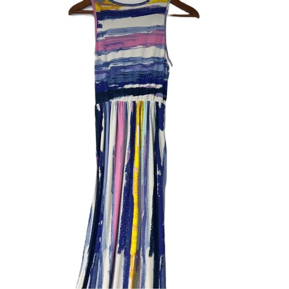 Egs Sleeveless Striped Maxi Tank Dress Size Medium Blue White Pink - Picture 3 of 5